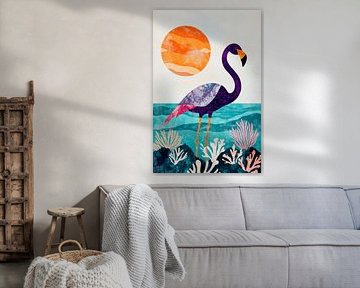 Flamingo in a play of colours with sunset by Poster Art Shop