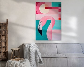 Flamingo in a geometric play of colours by Poster Art Shop