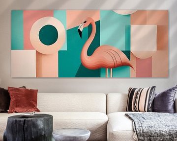 Flamingo in a geometric play of colours by Poster Art Shop