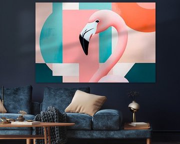 Flamingo in front of a geometric play of colours by Poster Art Shop