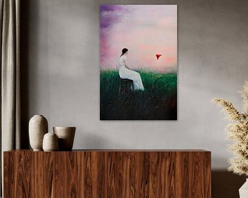Woman in a white dress in the morning mist by Poster Art Shop
