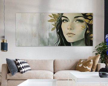 Femme avec des feuilles d'or dans les cheveux sur Poster Art Shop