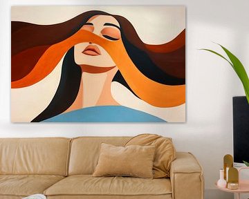 Femme aux cheveux fluides et aux couleurs douces sur Poster Art Shop