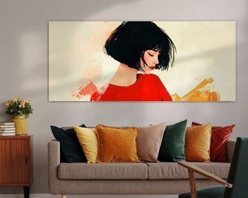 Woman with red top - Soft colours by Poster Art Shop