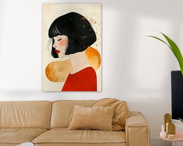 Femme à la coiffure noire - Minimaliste sur Poster Art Shop