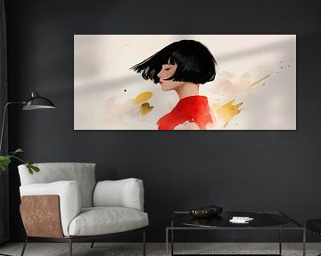 Woman with red dress and black hair by Poster Art Shop