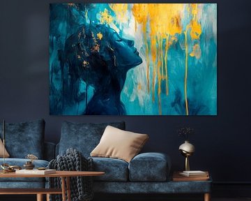Silhouette of a woman in blue and gold by Poster Art Shop