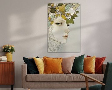 Portrait de femme avec couronne de feuilles - Elégant sur Poster Art Shop