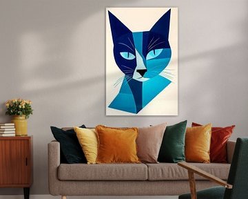Geometric cat in shades of blue by Poster Art Shop