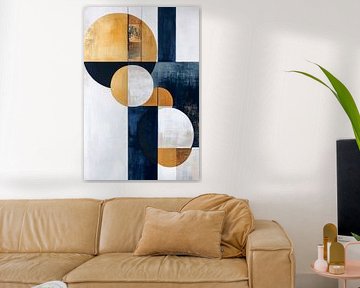 Geometric composition in blue and gold by Poster Art Shop