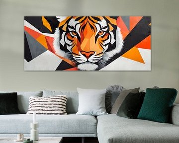 Geometrische tijger in felle kleuren van Poster Art Shop