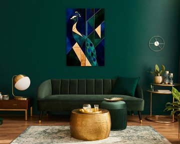 Geometric peacock in rich colours by Poster Art Shop