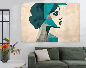 Geometric portrait of a woman in blue tones by Poster Art Shop