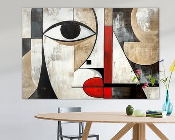 Geometrisch gezicht in aardetinten van Poster Art Shop