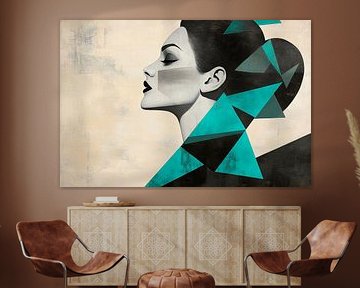 Geometric female profile in blue and black by Poster Art Shop