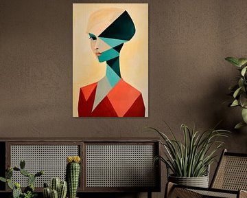 Geometrisch portret in levendige kleuren van Poster Art Shop