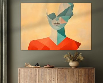 Geometrisches Porträt einer Frau in Rot von Poster Art Shop