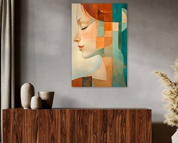 Geometric profile of a dreaming woman by Poster Art Shop