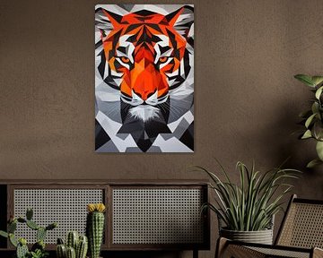 Geometric tiger motif in bright colours by Poster Art Shop