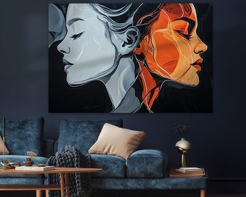 Face halves in black and orange by Poster Art Shop