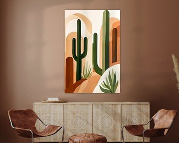 Cactuslandschap in zachte aardetinten van Poster Art Shop