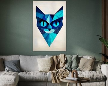 Chat créatif à facettes bleues sur Poster Art Shop