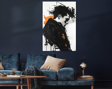 Head study in black and white with orange by Poster Art Shop