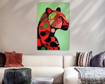 Kreatives Löwenprofil in Rot und Grün von Poster Art Shop