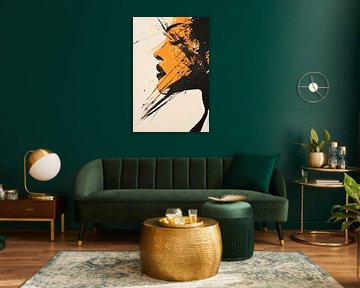 Artful portrait silhouette in orange and black by Poster Art Shop