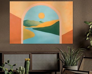 Landschapsraam met uitzicht op de zon van Poster Art Shop