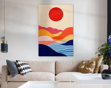 Vibrant landscape with red sun by Poster Art Shop