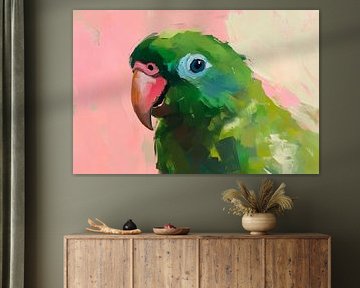Lively parrot portrait in watercolour style by Poster Art Shop