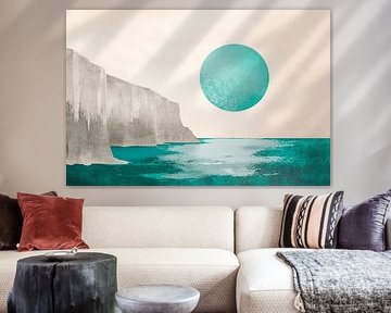 Mer bleu clair sous lune verte sur Poster Art Shop
