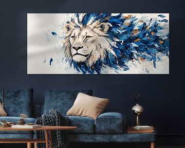 Lion's head in a play of blue colours by Poster Art Shop