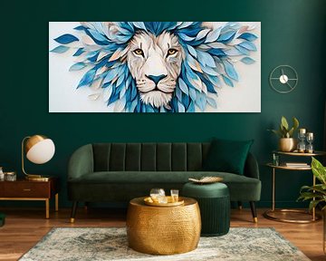 Leeuwenhoofd ontworpen uit blauwe bladeren van Poster Art Shop