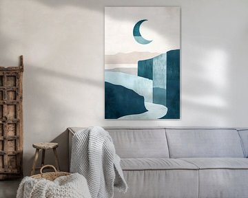 Maanlicht over een watervallandschap van Poster Art Shop