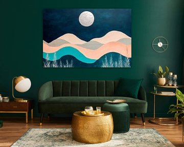 Moonlight over rolling hills by Poster Art Shop