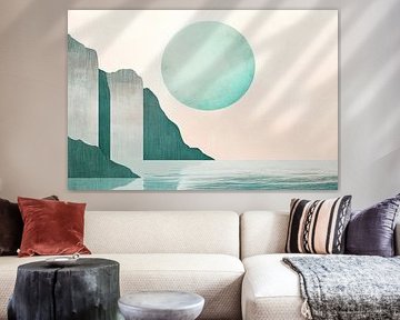 Monochrome coastal landscape with sun by Poster Art Shop