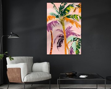 Palmiers dans un jeu de couleurs sur fond pastel sur Poster Art Shop