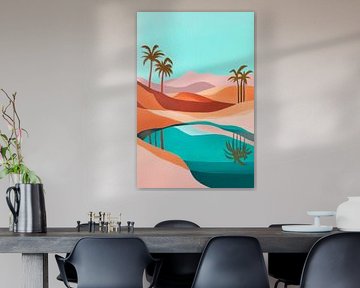 Oasis view: Sand dunes and palm trees in harmony by Poster Art Shop