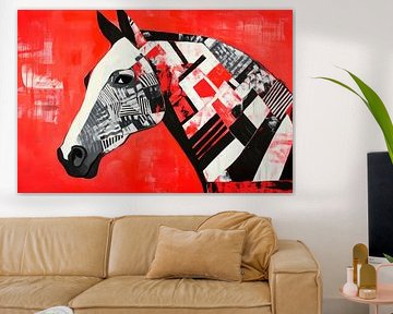 Pferdeporträt in Rot und Schwarz – Modern von Poster Art Shop