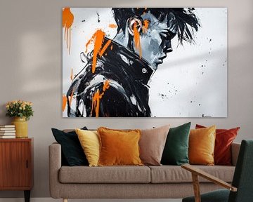 Portret van een jonge rebel in zwart-wit van Poster Art Shop