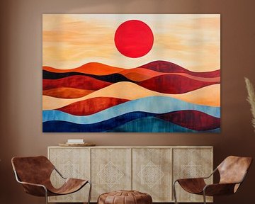 Red sun over gentle waveforms by Poster Art Shop