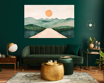 Des collines douces sous un ciel orange sur Poster Art Shop