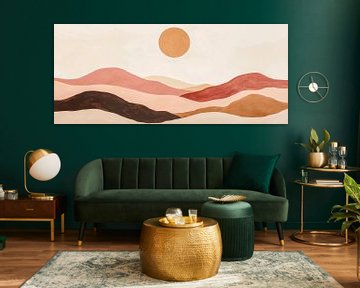 Zachte heuvels onder een warme cirkel van zonneschijn van Poster Art Shop