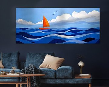 Voilier sur vagues bleues - Joyeux et clair sur Poster Art Shop