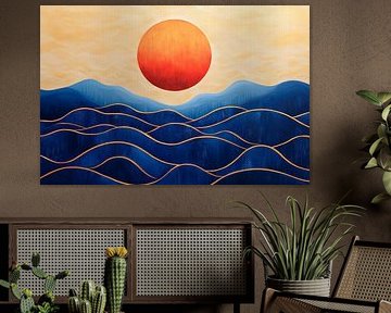 Lever de soleil sur des vagues bleues sur Poster Art Shop