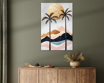 Coucher de soleil sur un paysage de palmiers sur Poster Art Shop