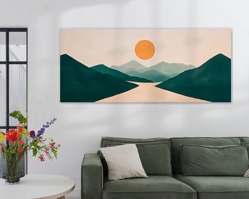 Zonsondergang over berglandschap - Minimalistisch van Poster Art Shop