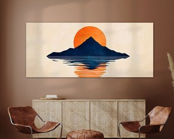 Zonsondergang over berg en meer van Poster Art Shop
